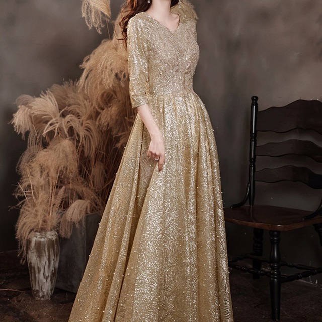 シャンパンゴールド イヴニングドレス D1126