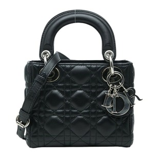 ディオール カナージュ レディ ディオール スモール ハンドバッグ ショルダーバッグ 2WAY ブラック ラムスキン レディース Dior 【中古】