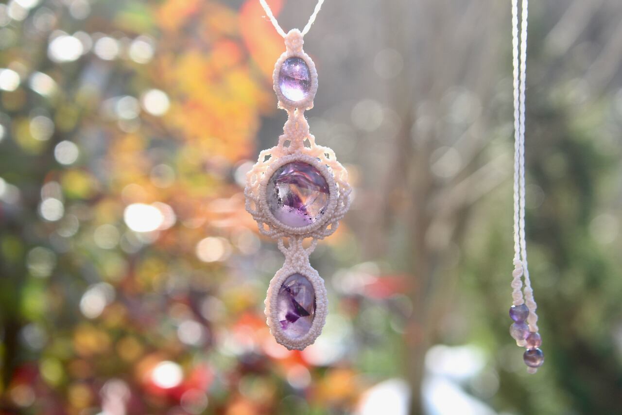 Trapiche amethyst micro macrame pendant