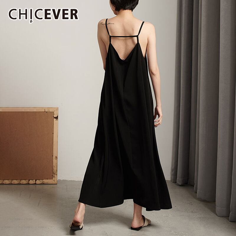 CHICEVERセクシーな背中の開いたドレスの女性Vネックノースリーブロングオーバーサイズマキシドレス2020年春の服 スプリング 春物 6base56439533703