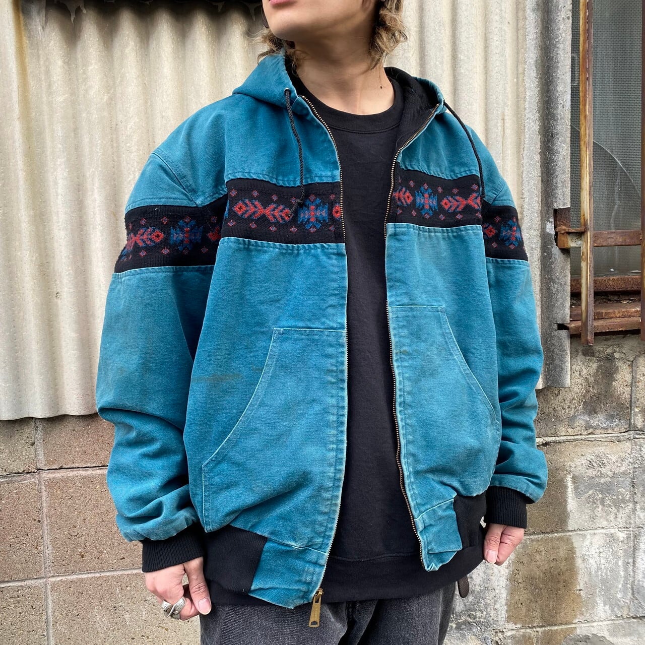 Carhartt パーカ ジャケット ネイティブ柄 エメラルド 90s USA製