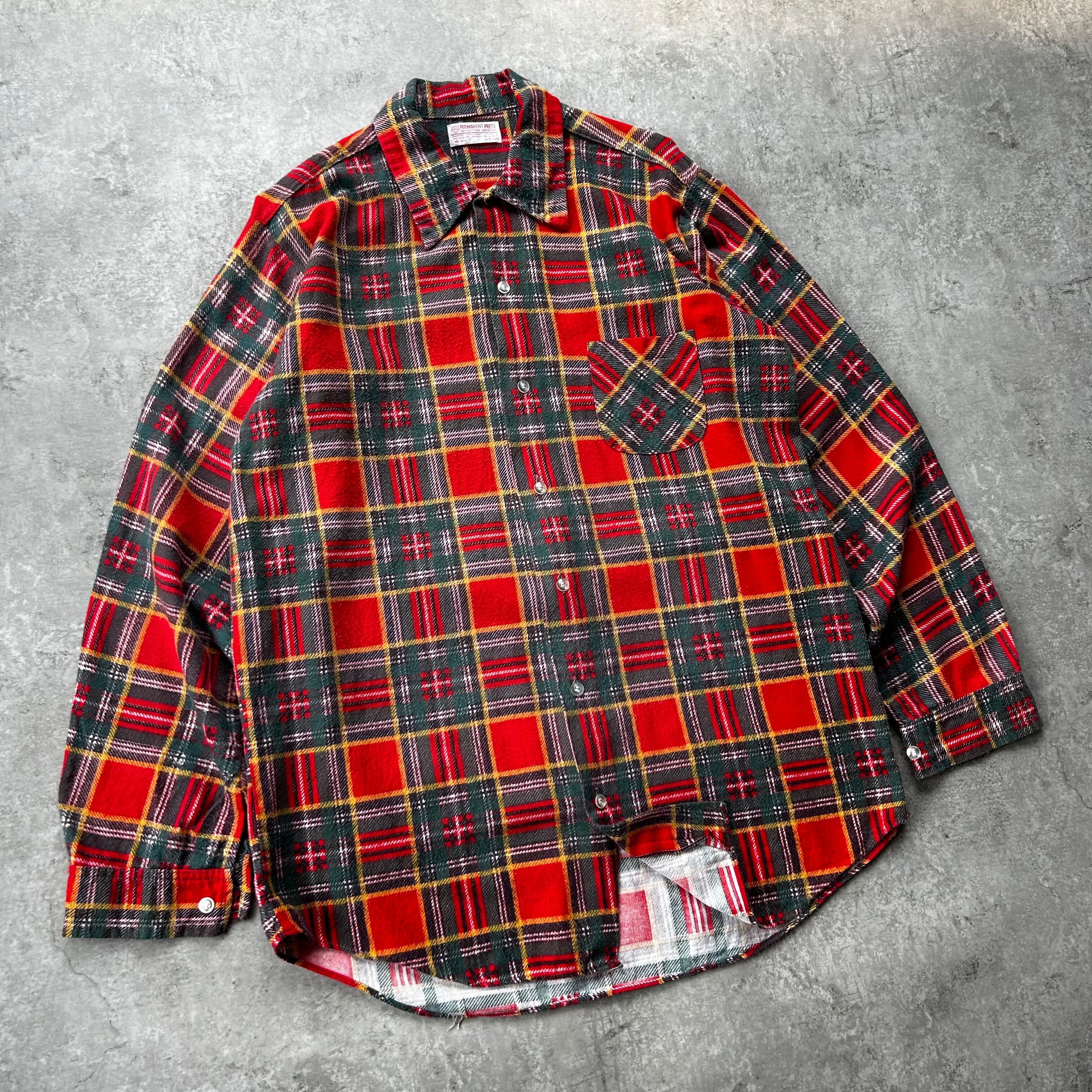70s プリントネルシャツ USA製 L レッド×グリーン 好配色 70s プリントネルシャツ USA製 L レッド×グリーン 好配色 | 東京準備室