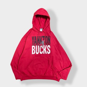 【JERZEES】高校 バスケ部 YANKTON BUCKS プリント ロゴ スウェット パーカー フーディー hoodie プルオーバー XL ビッグシルエット 赤 us古着