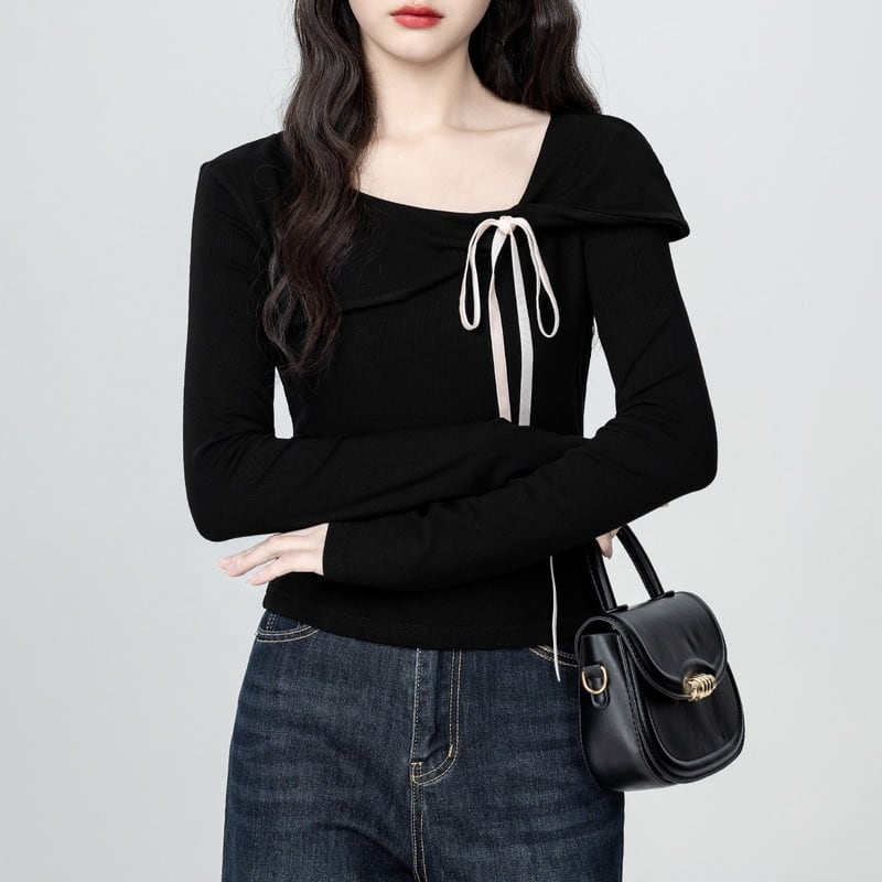 ribbon square-neck asymmetry knit m0955