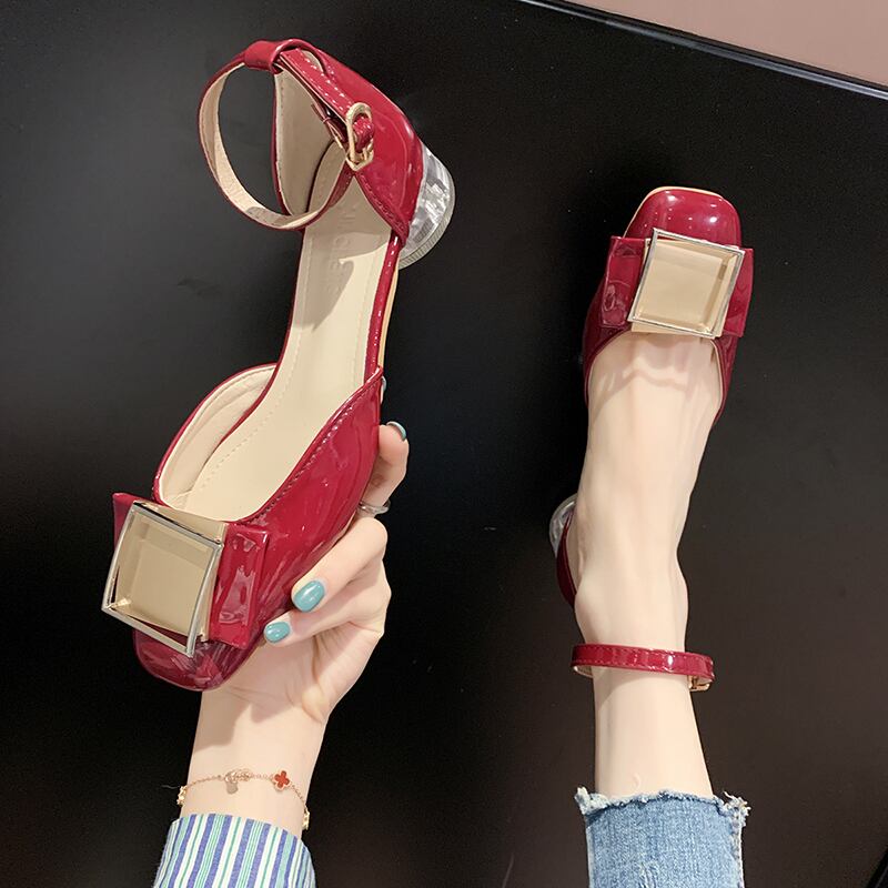 厚いヒールのシングルシューズレディース2020新しい春と野生のオールインワン中空妖精風クリスタルヒールの波のバージョン 部族の婦人靴9403988