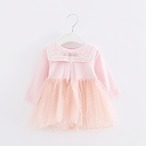 スクエアカラーの長袖チュニックワンピ(ピンク)