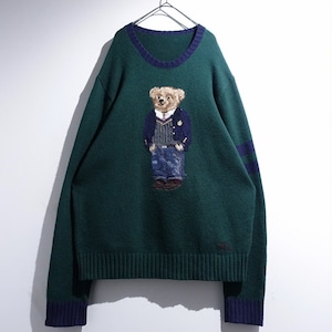 90s "Polo by Ralph Lauren" Green Polo Bear Design Wool Knit