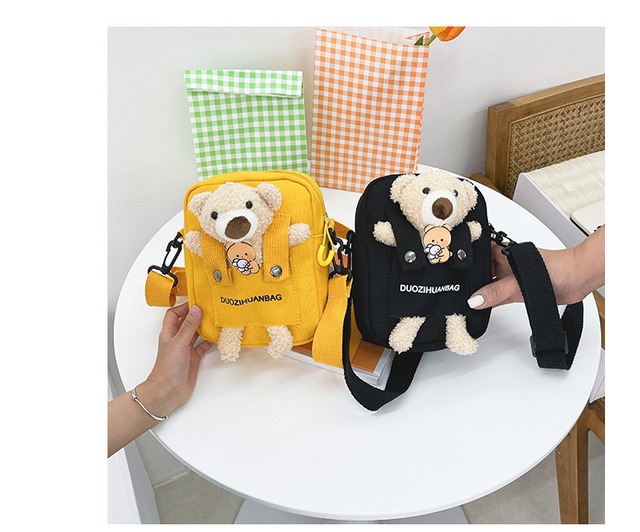 ショルダーポーチ レディース 子供 クマ テディベア ぬいぐるみ 帆布 3色