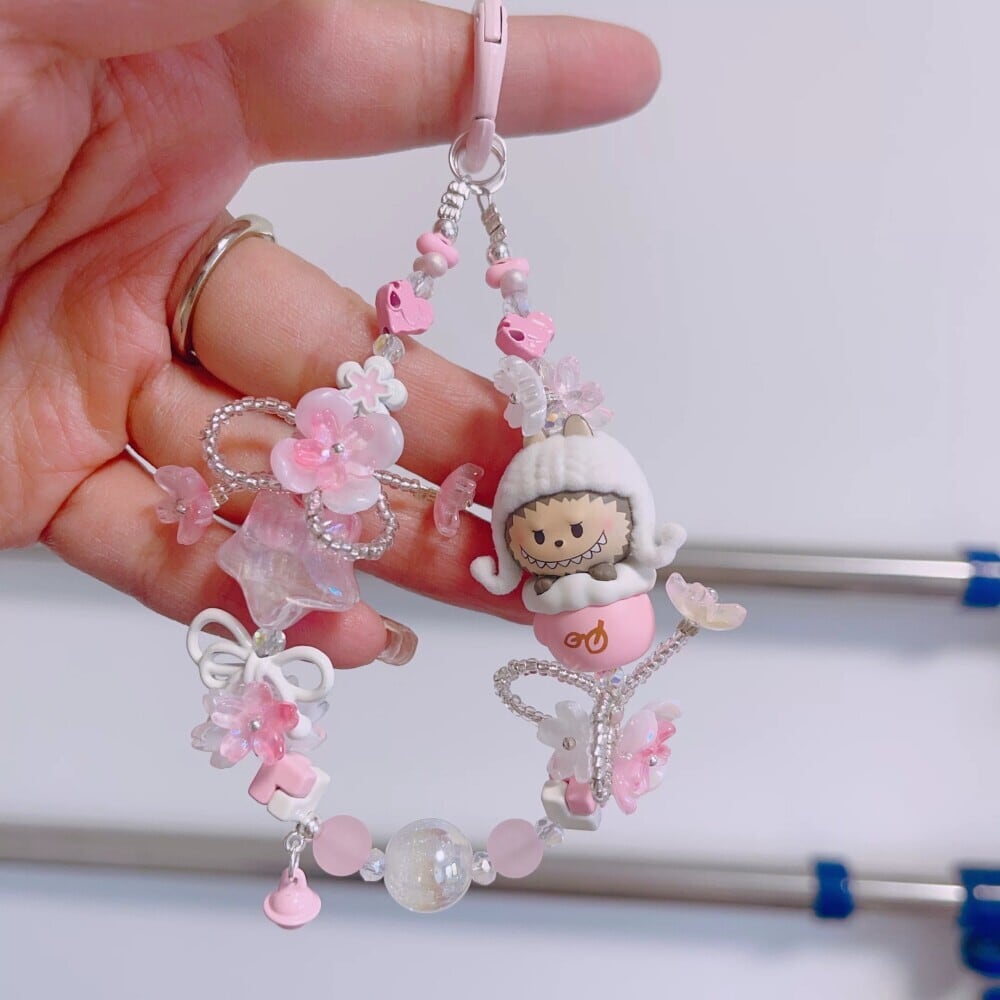 POP MART ラブブ クリスタルフラワーシリーズ キーホルダー 繊細で可愛い バッグ チャーム カーチャーム 彼女 友達 カップルへのプレゼントに最適 コレクション