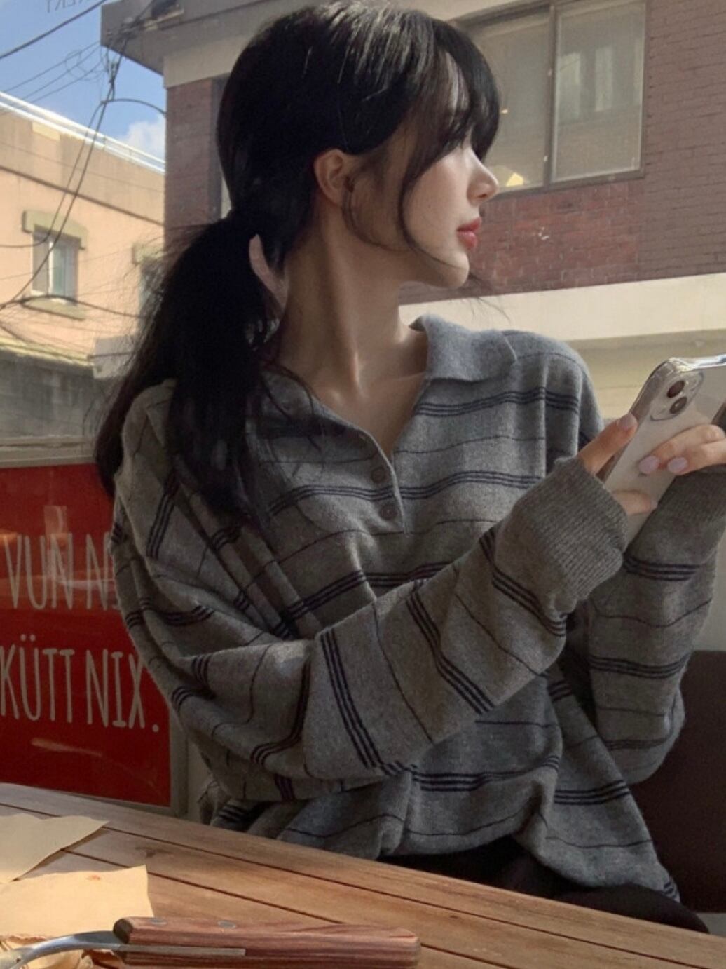 カジュアルボーダーポロニット.1390