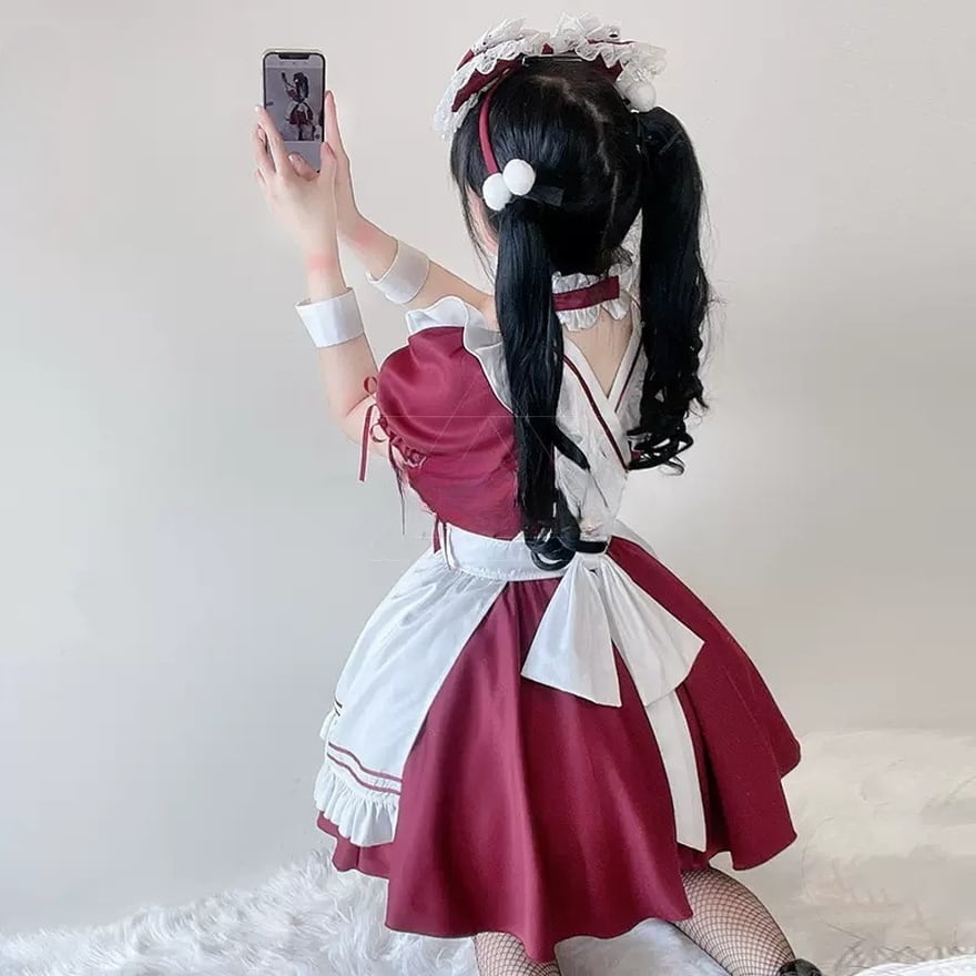 ロリータ オールインワン ヘッドドレス付 メイド服 コスプレ衣装