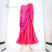 社交ダンス 衣装 スタンダード ドレス ワンピース パーティドレス Create-Sun クリエイトサン ピンク系 フロート マゼンダ レース フロート 花柄 フレアスカート 揺れる フロート 伸縮性 おしゃれ 女性用 Mサイズ パーティー演出 ドレスアップ ダンス披露 舞台衣装 高品質