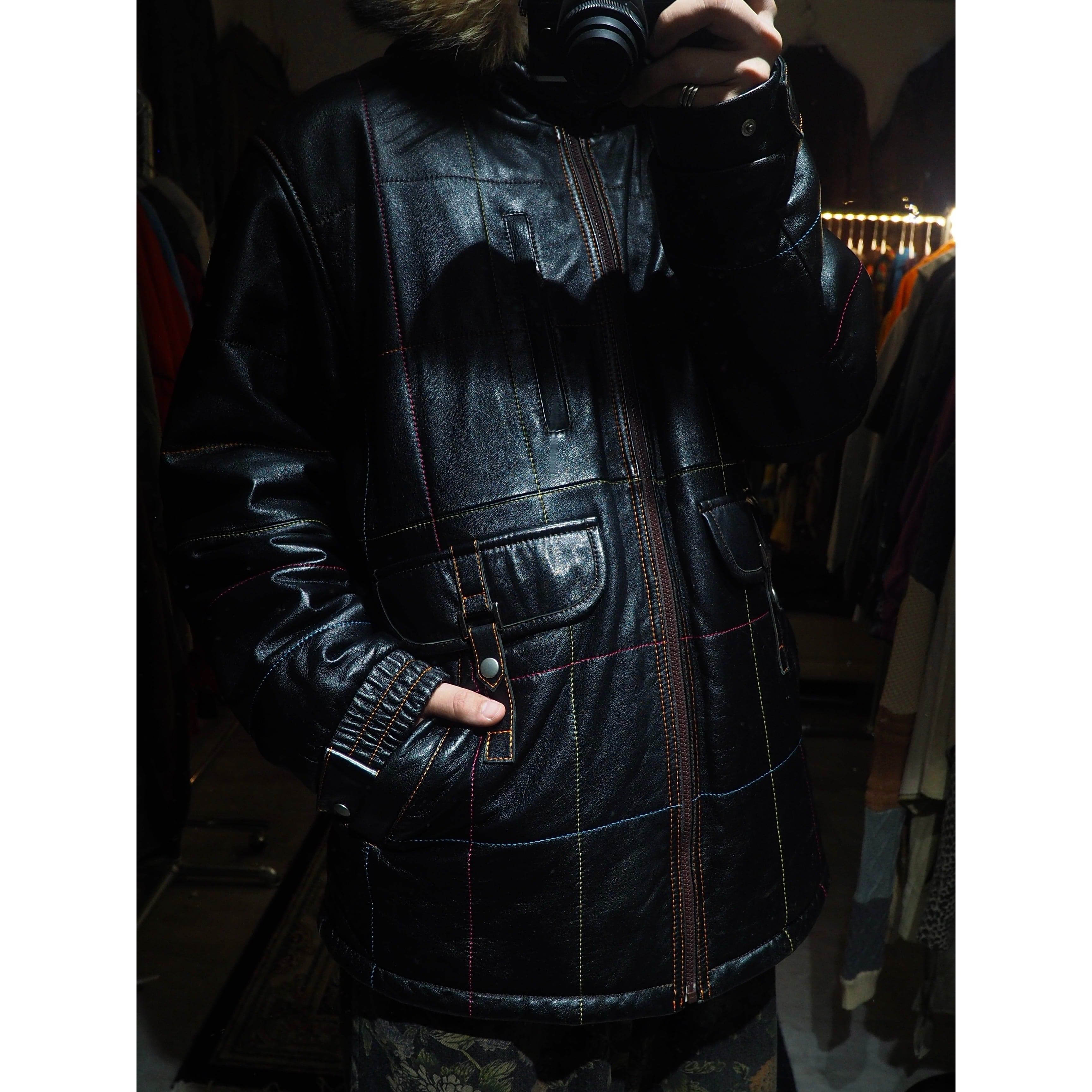 ” 極上 - Special ” Multi color stitch Embossed Sheep leather Hooded jacket
