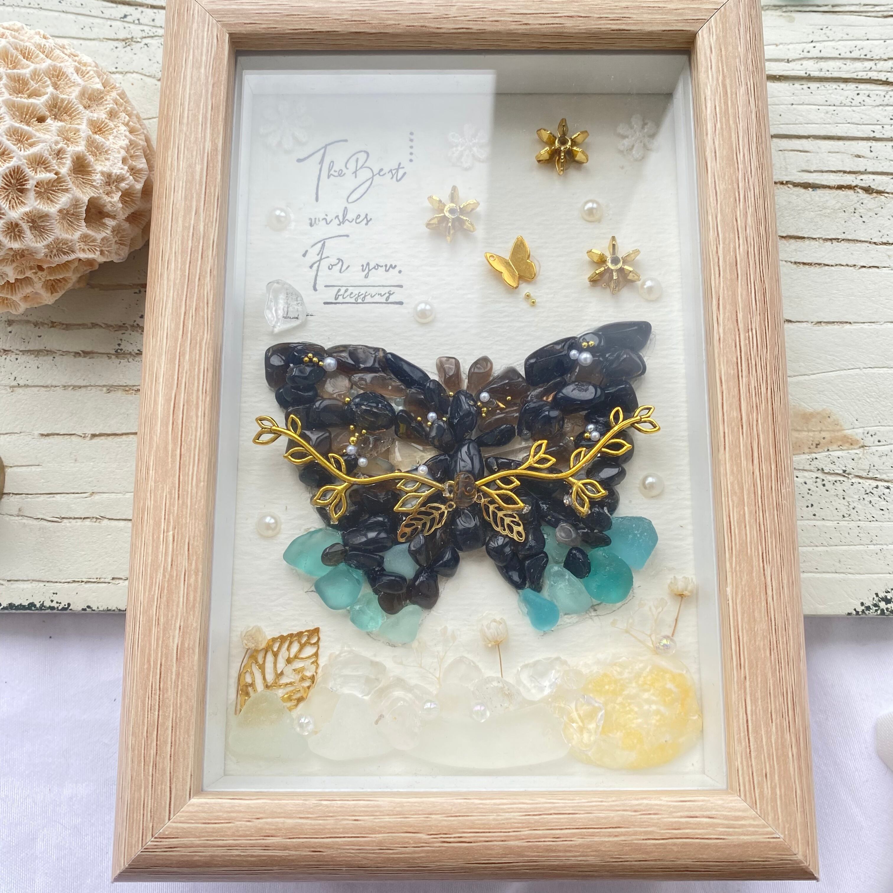 【ガラスフレーム作品】"幸運に導く黒アゲハ蝶"