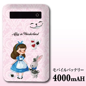 モバイルバッテリー 4000mah 充電器 スマホ iPhone Android 不思議の国のアリス アリス オシャレ かわいい プレゼント ギフト 防災 バッテリー モバイル イニシャル