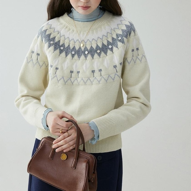 flower nordic knit sweater