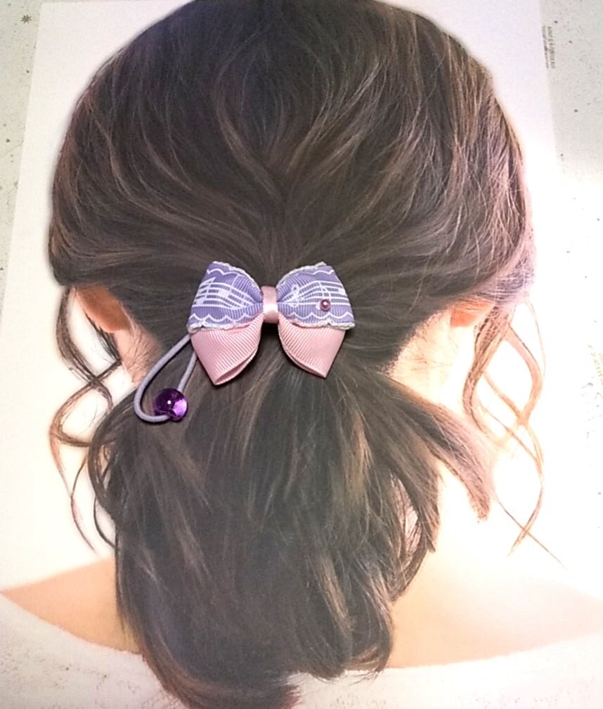 レジンヘアゴム ヘアアクセサリー リボン×パープルチェック No.1