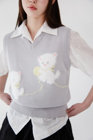 [JOLIE LAIDE] Cassie knit vest (Light gray) 正規品 韓国ブランド 韓国通販 韓国代行 韓国ファッション jolielaide Vintage Lover Club 日本 店舗