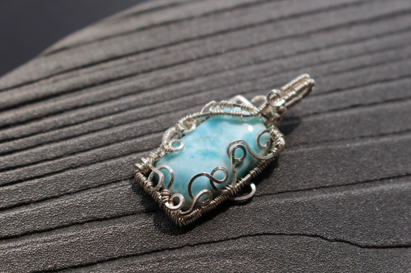 Larimar silver925 wirewrapping pendant