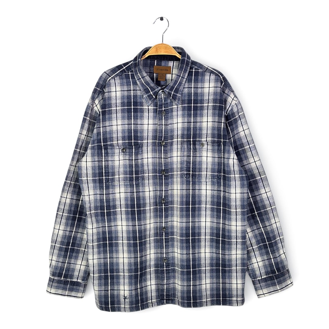 90s セントジョンズベイ ヴィンテージ ネルシャツ オンブレーチェック ボックス型 長袖シャツ ヘビーフランネル ネイビー系 ST. JOHN'S BAY サイズXL 古着 CA1515