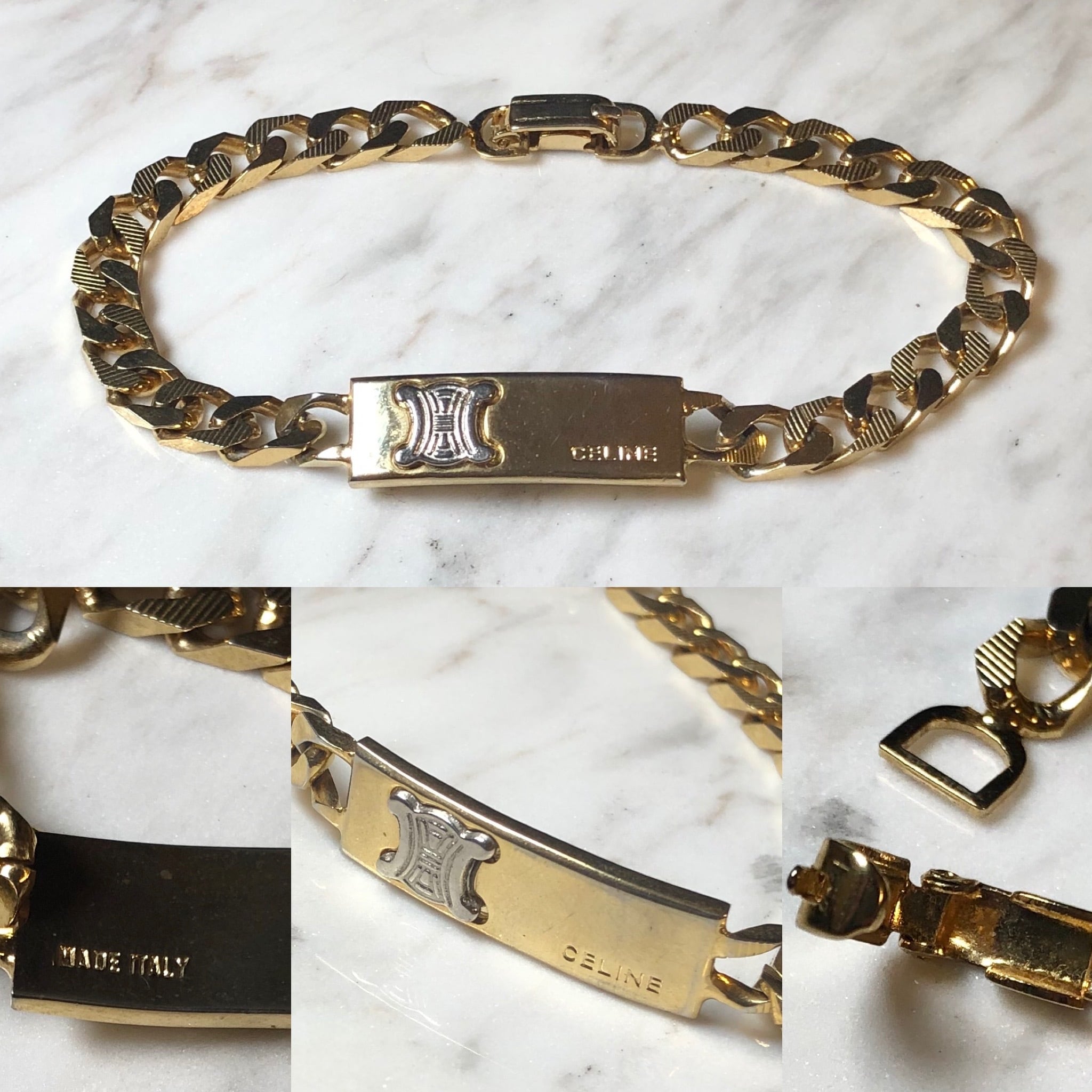 vintage CELINE flat link chain ID bracelet | NOIR ONLINE