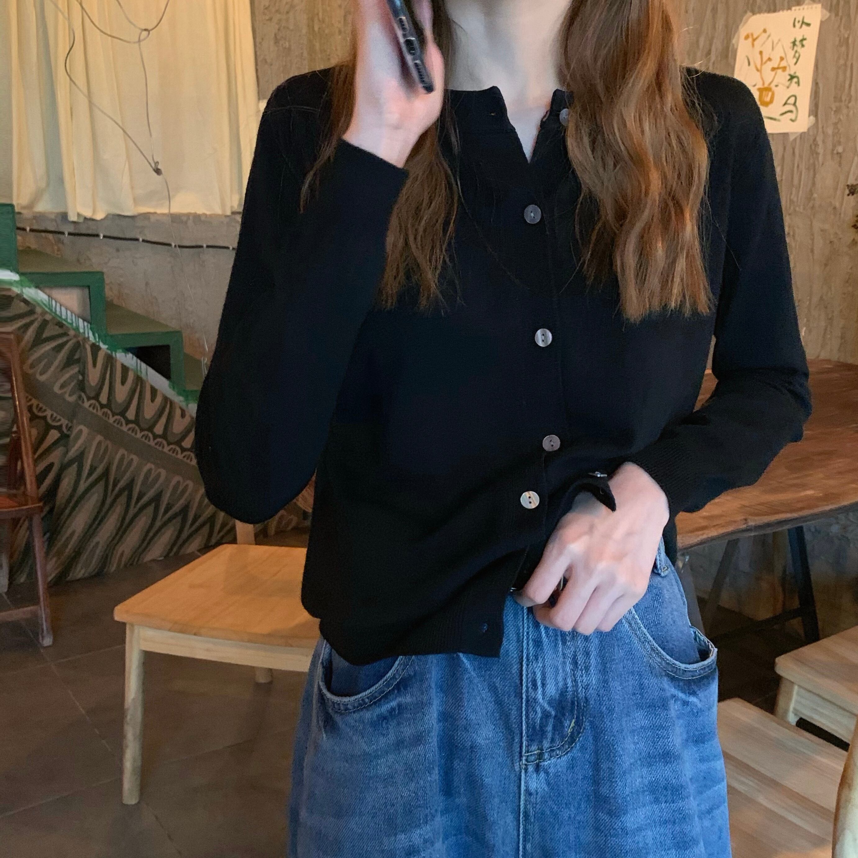 スプリングスタイル薄手ニットセーター レディースルーズラウンドネックショートカーディガントップス ロング 春物 Oネック モンロー3100056