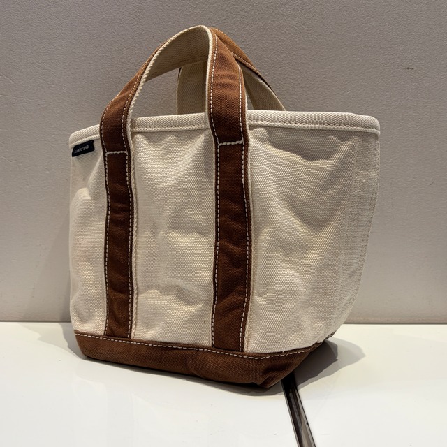 Ⓝ LANDS' END CANVAS TOTE BAG BROWN/WHITE