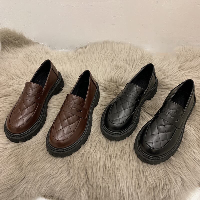 シングルヒールスプリングスタンダードスタイルレザーセット 靴 シューズ レトロ ローファー 春物 フェイクシューズ42658017519