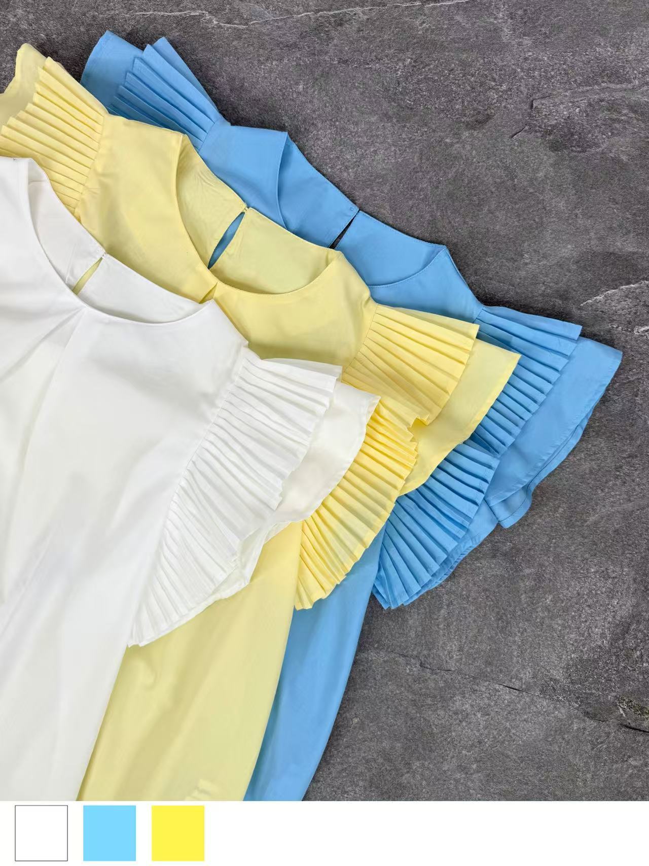 プリーツフリルスリーブトップス