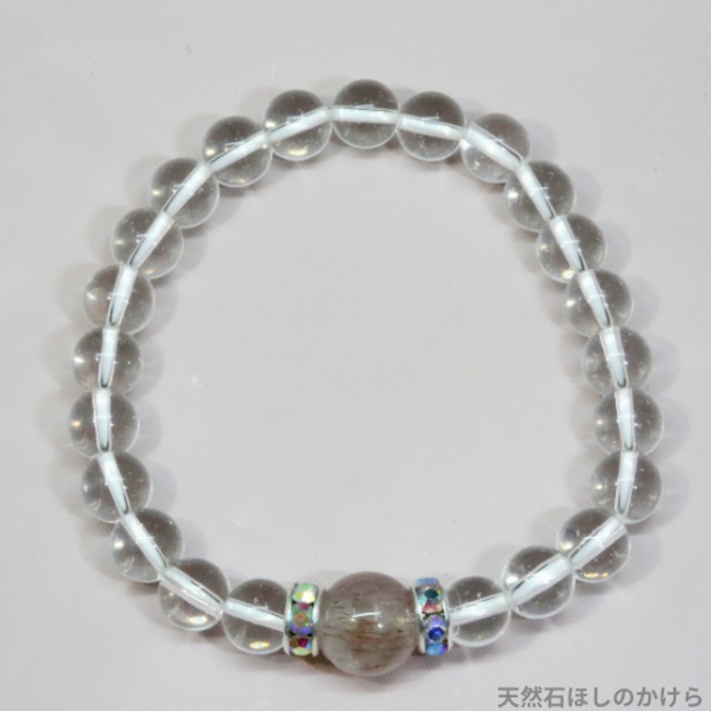水晶とスーパーセブン（アメジストエレスチャル)のブレスレット(759)【浄化・開運・成功】