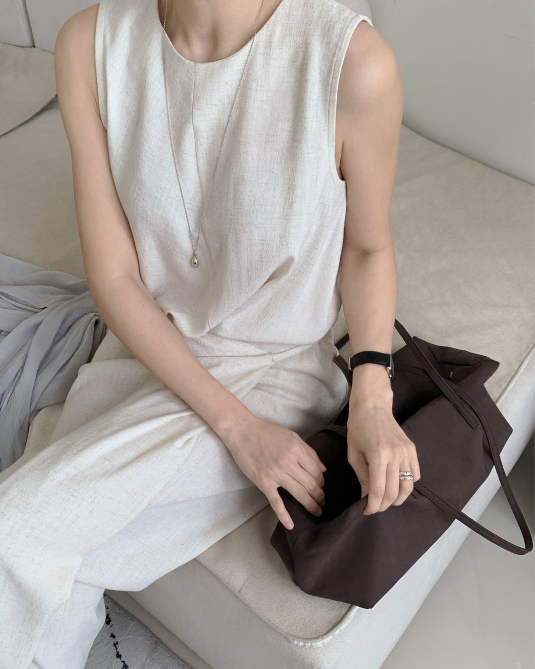 ウエストデザインノースリーブワンピース