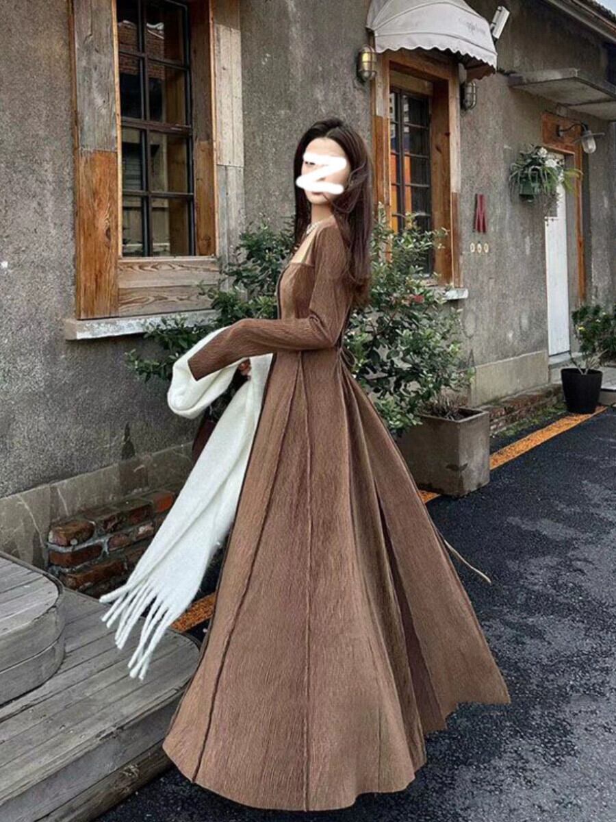 ワンピース レディース 長袖 春秋 おしゃれ 韓国 2022 ドレス フレンチ ライト シャツ スカート パッケージ ヒップ ハイウエスト ベージュ 青 黒 即納春秋 新作 韓国 レディース ワンピース 人気 お洒落