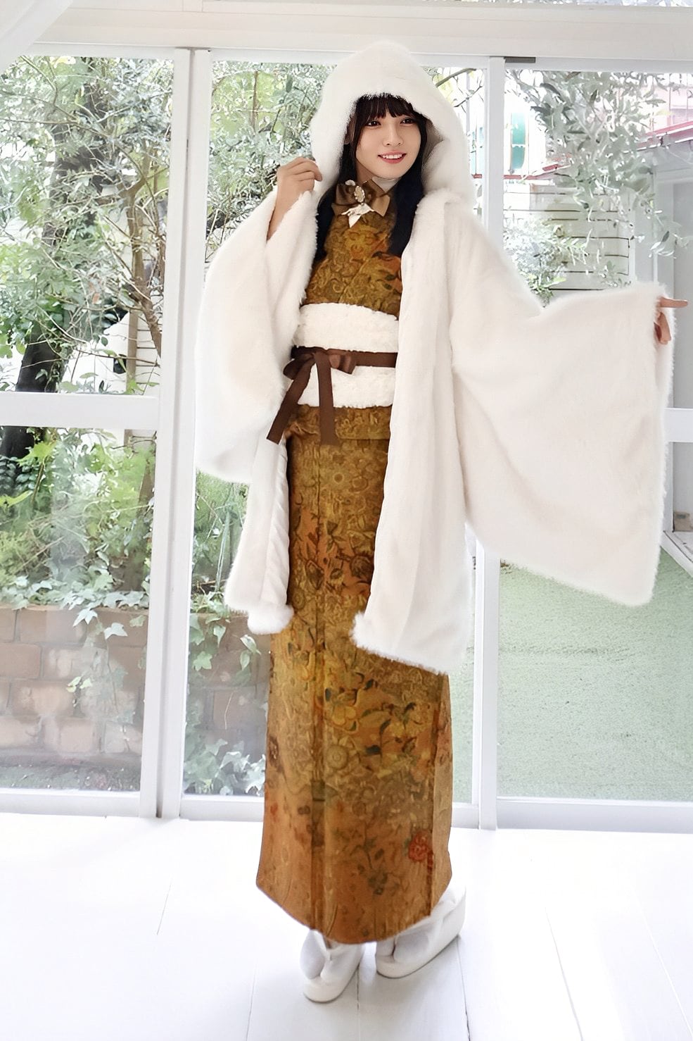 フェイクファーフード羽織 ホワイト | MISAMARU