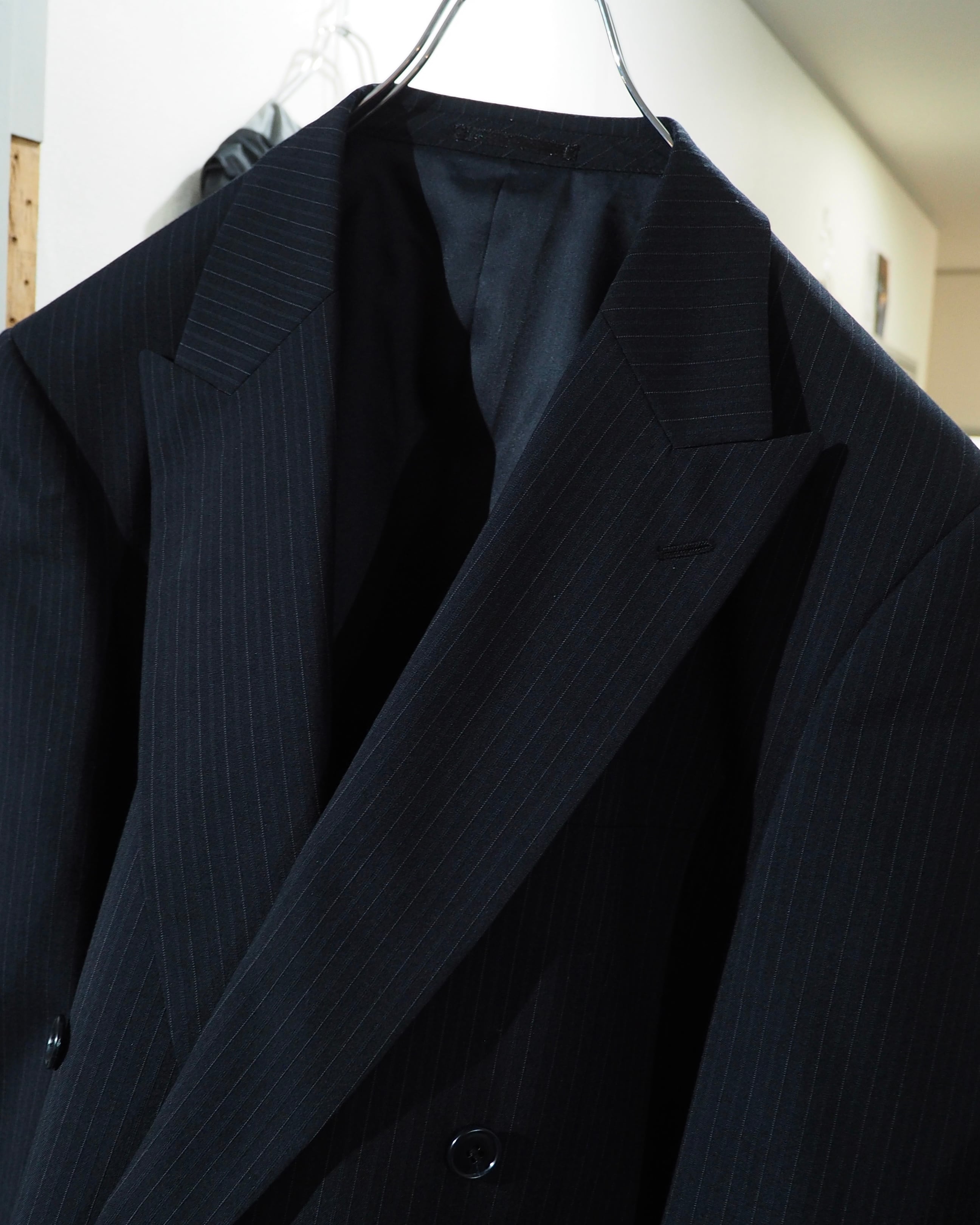 1990s Beautiful Pinstripe Embroidery Vintage Double Breasted Tailored Jacket