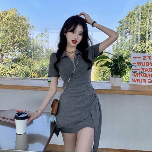 【大きいサイズM-4XL】ファッションワンピース♪グレー/ブラック2色展開◆#sbetmt-220037