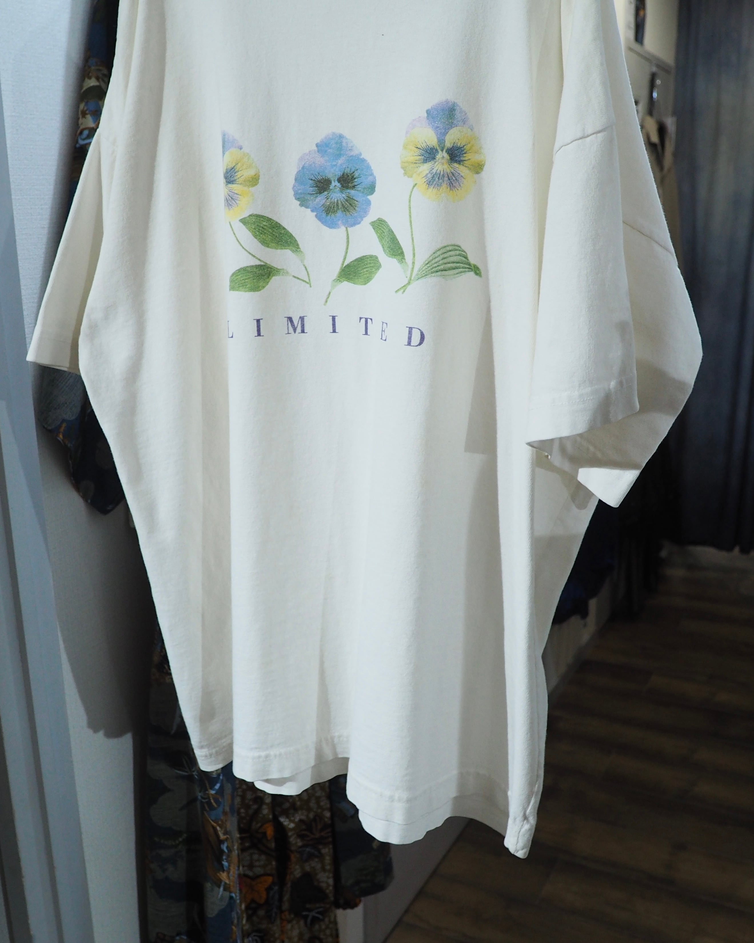 ” Made in USA ” Beautiful Pansy Flower printed White SS Tee