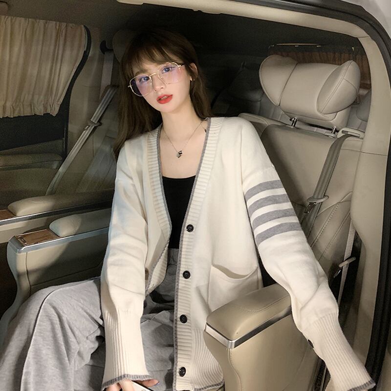 セーター ジャケット スプリングオータムスタイルルーズVネックニットカーディガントップス 春物 秋物 スーパーモール53786014010