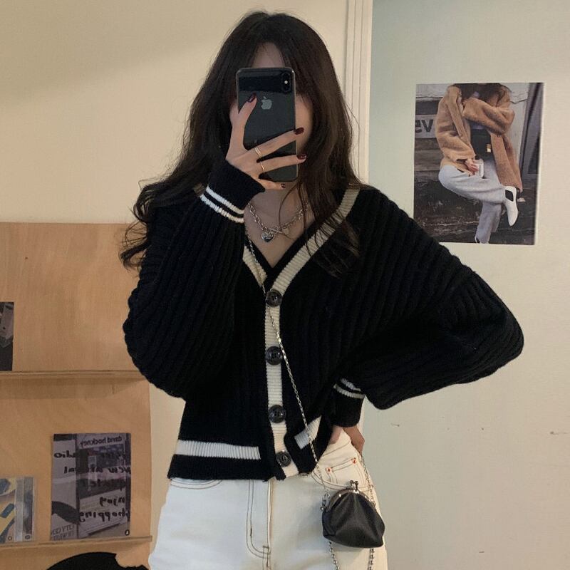 Vネックセーター カーディガンジャケット オータムウィンタースタイルルーズ 秋物 冬物 試着室23940598562