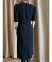 power shoulder black gather dress-4644-4