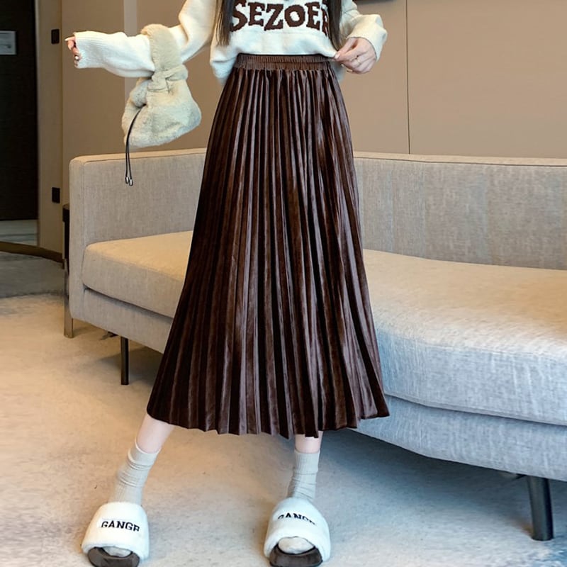146cm〜 Aラインベルベットプリーツスカート