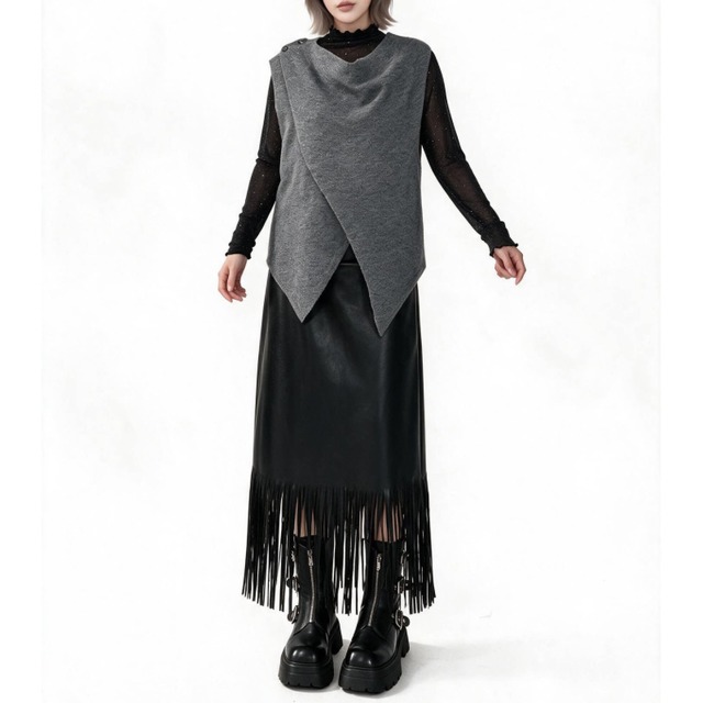 Asymmetric drape knit vest【2color】 C1635