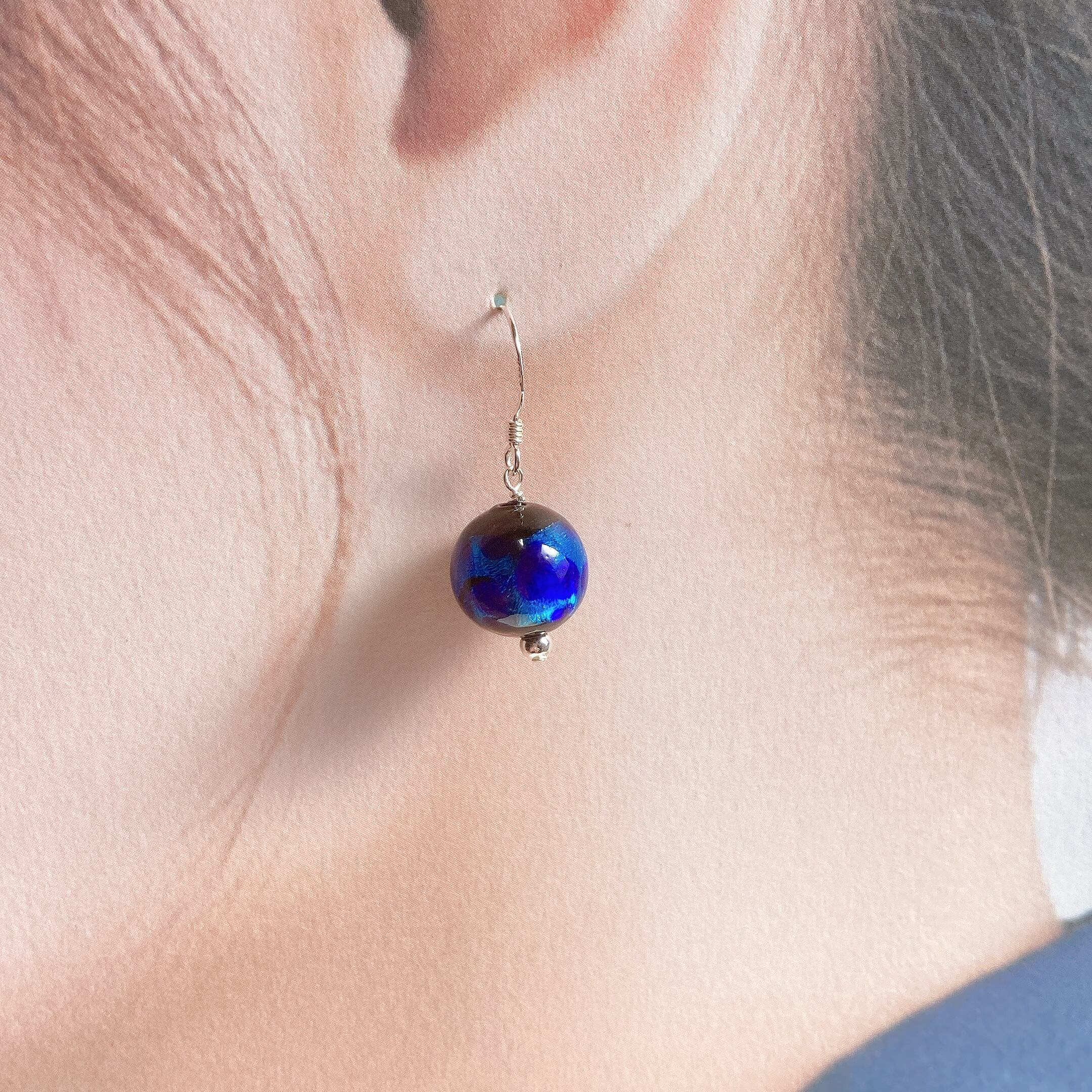 ピアス・イヤリング】Silver925 ブルー とんぼ玉 / blue glass