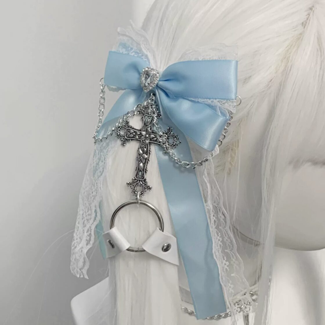 ロザリオチェーンサークルオーナメントレースペアリボンヘアアクセ（2
