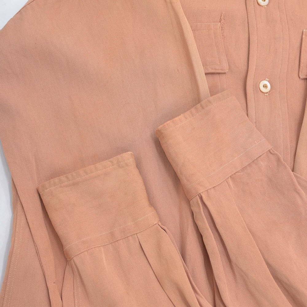 40～50s Vintage レーヨンシャツ マチ付き 長袖 ヴィンテージ ベージュ