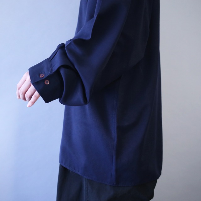 "刺繍" loose silhouette band-collar fry-front minimal mode shirt