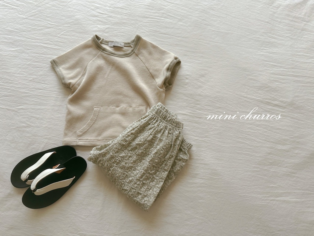 【churros】ワッフルポケットTシャツ 80〜120cm ベージュ 230515 - 7