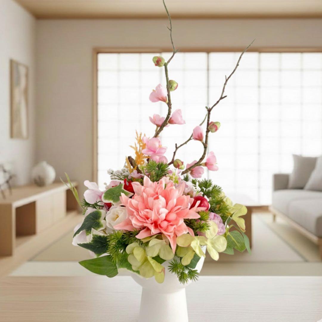 光触媒フラワー 和モダンな正月アレンジ 正月飾り 造花 玄関インテリア
