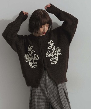 HD255009 テープ刺繍ニットカーディガン black