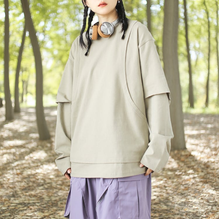 Layered Long Sleeve Wide T-Shirt ‐3col‐ A0634