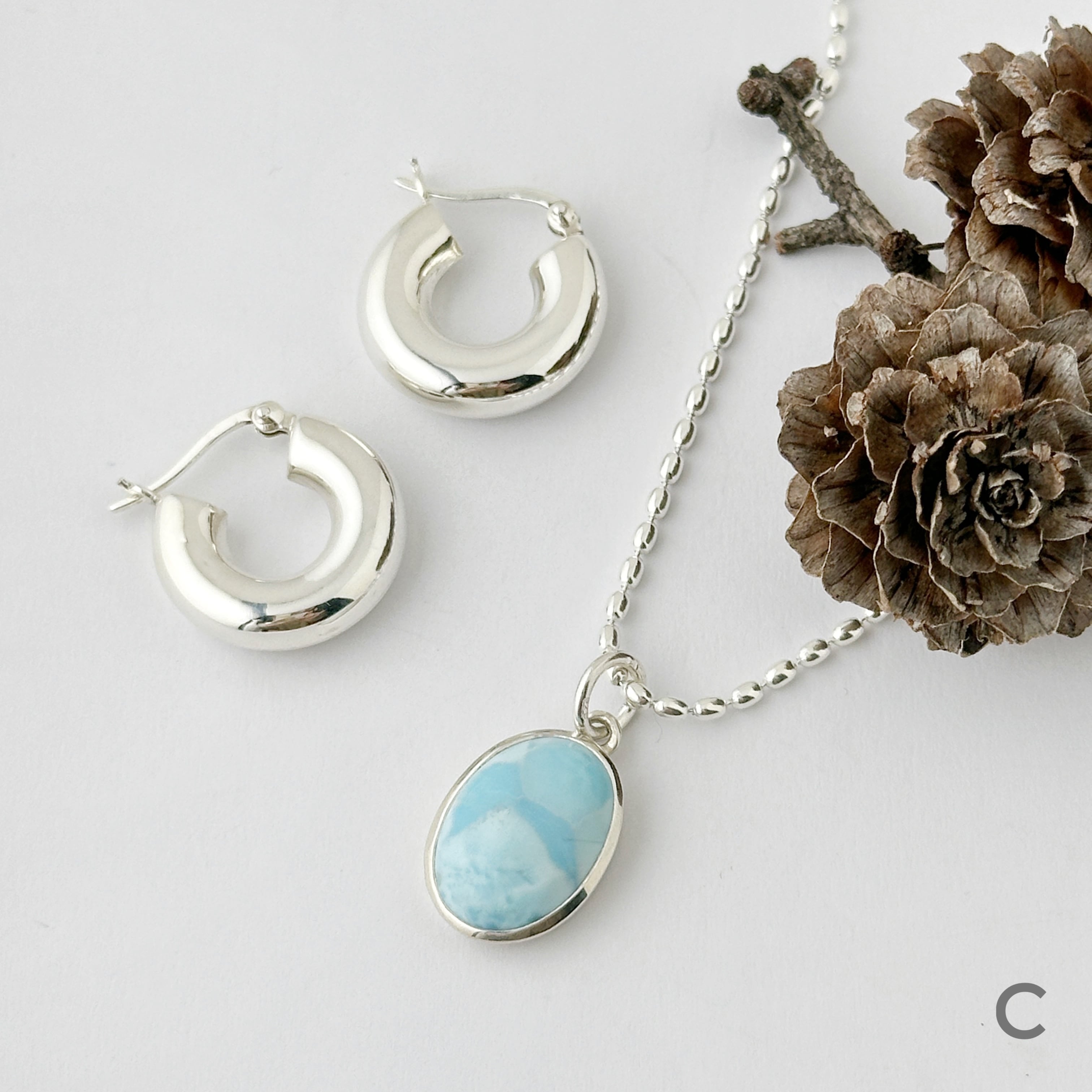 Lagoon Original ラリマー シンプル オーバル ペンダント Lサイズ